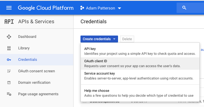 Google Site Kit - Google Cloud - Credentials - OAuth Client ID